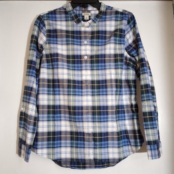 L.L. Bean Blue Plaid Flannel Organic Cotton Shirt, Size S, Pre-Owned - Picture 1 of 7